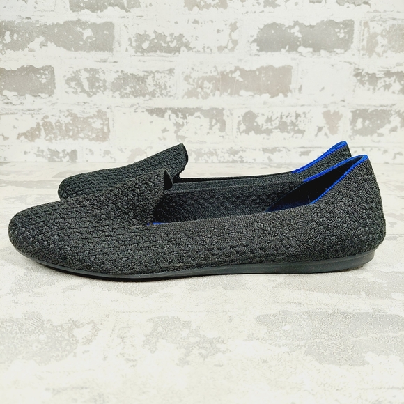 New Rothy's The Flat Black Knit Crochet Round Toe Slip On Loafers F1025
